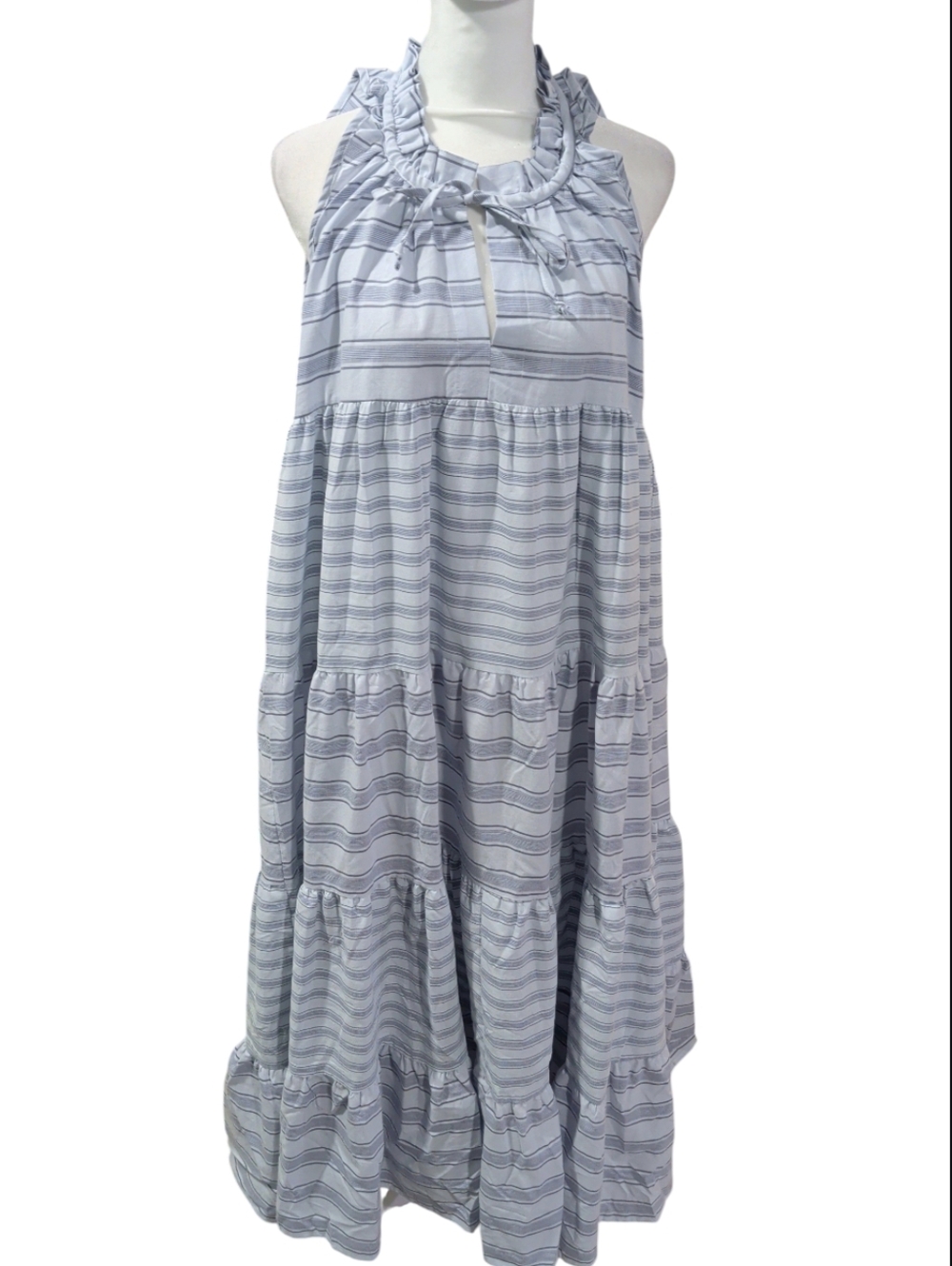 New StitchDrop Stripped Halter Keyhole Puffy Dress